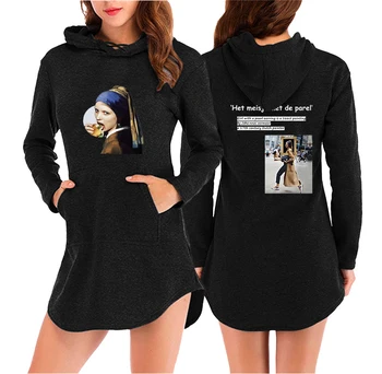 

Van Gogh Mona Lisa Hoodies Women Dress Suit Black Hooded Sweatshirt Casual Long Sleeve Pullovers Vintage Aesthetic