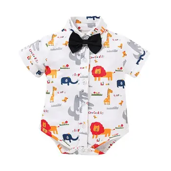 

Newborn Baby Boys Cartoon Short Sleeve Animals Print Single Breasted Jumpsuit Romper Infant Casual Bodysuit Outfits 0-18M