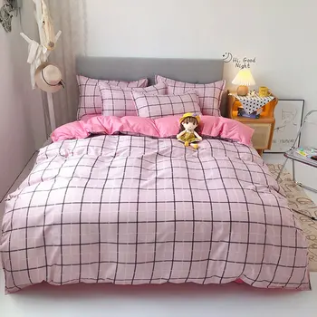 

Nordic Pink Plaid Bedding sets,140×200 Duvet Cover Set With Pillowcase,220×240 Quilt Cover ,King Size Blanket Cover ,Bed Set