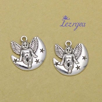 

20pcs/lot--22x22mm,angel cham,Antique silver plated moon angel charms,DIY supplies,Jewelry accessories
