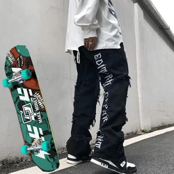 Pantalones vaqueros acanalados bordados sueltos de hip hop para hombre y mujer, pantalones de skateboard para hombre y mujer, pantalones vaqueros de hip hop y2k