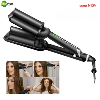 

U-shaped Water Ripple Curling Iron Wand with LCD Temperature Display Ceramic Tourmaline Dual Voltage Crimping Tool Best Hair
