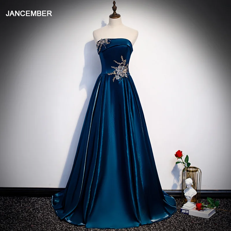 Женское вечернее платье без рукавов JANCEMBER WLN18568 синее индиго с аппликацией а
