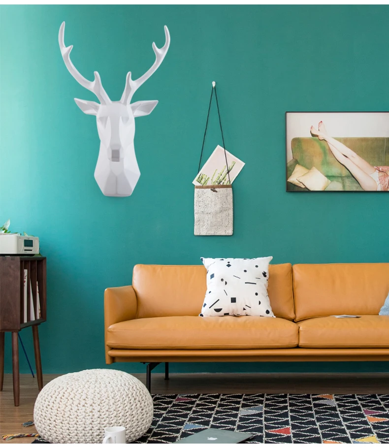 3D Deer Head Statue 46x30x18cm Sculpture Home Decoration Modern Antelope Head Abstract Living Room Wall Decor Resin Statues