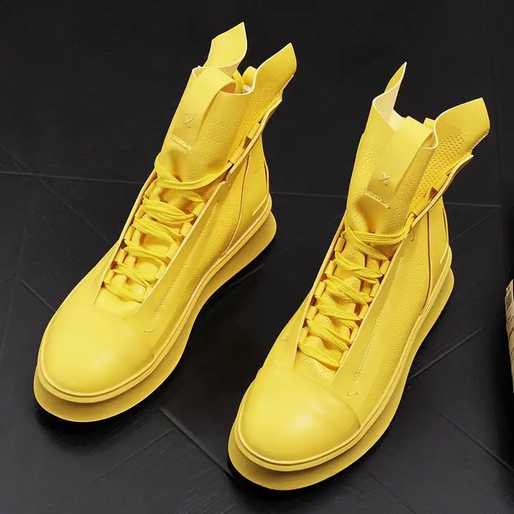 Buonoscarpe/Новинка; модная мужская желтая повседневная обувь; высокие мужские кроссовки со шнуровкой; белые кроссовки на платформе в стиле хип-хоп; Zapatos