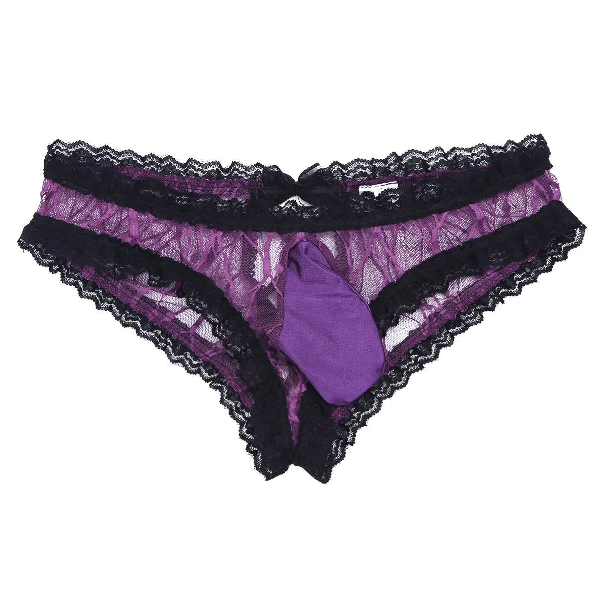 Purple IEFiEL пикантное белье для мужчин гофрированные кружевные мужские трусики прозрачные сетчатые открытые прикладочные кроше Нижнее белье Трусики-бикини экзотические трусики - Цвет: Purple