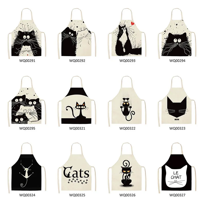 Men Women Kids Waterproof Waist Bib Sleeveless 68*49cm/49*40cm Cute Cartoon Cat Printed Home Cleaning Tools Cotton Linen Aprons
