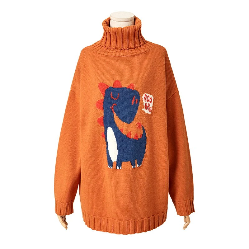 ARTKA 2019 Winter New Women Sweater Cartoon Embroidery 3 Colors Turtleneck Sweaters Thicken Warm Loose Pullover Sweater YB11094Q