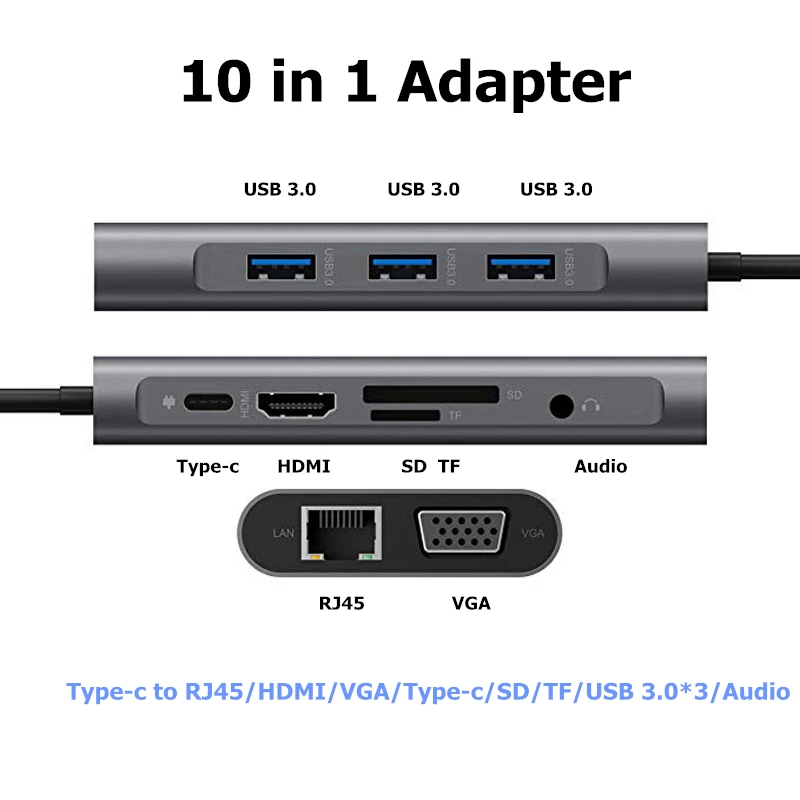 Устройство для чтения карт памяти Trumsoon Type C к RJ45 Gigabit Ethernet HDMI VGA SD TF Кабель USB 3 0 Aux