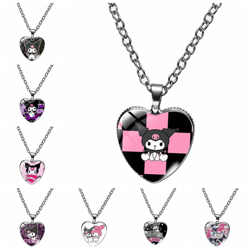 

Kawai Sanrios Kuromi Melody Girl Fashion Necklaces Romantic Heart Clavicle Pendant Personality Sweater Chain Jewelry Unisex Gift