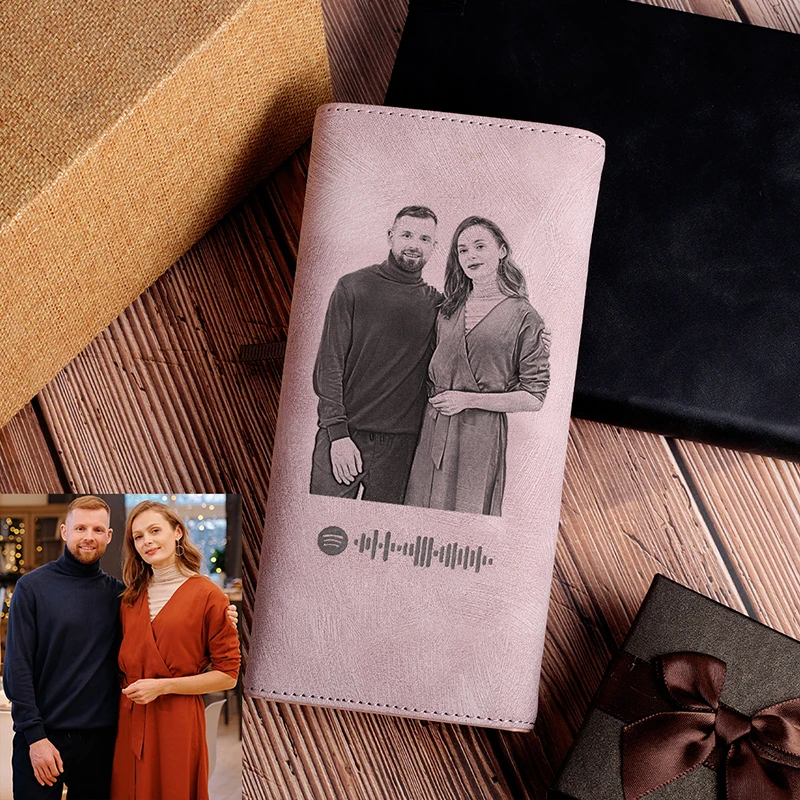 New Custom Scannable Spotify Women Wallet Ladies Long Lantern Three fold Picture Carved Pink Mother Day Gif | Багаж и сумки