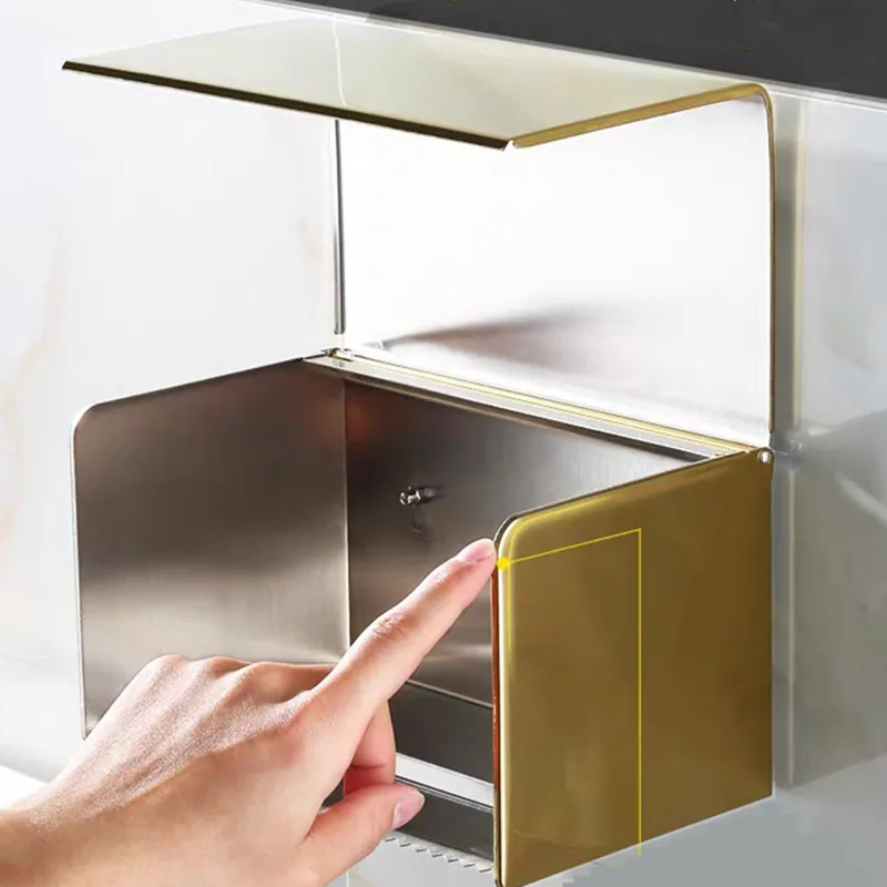 Toilet Paper Holder Gold Stainless Steel Bathroom Accessories Roll Paper Rack Waterproof Towel Holder Black Tissue Box