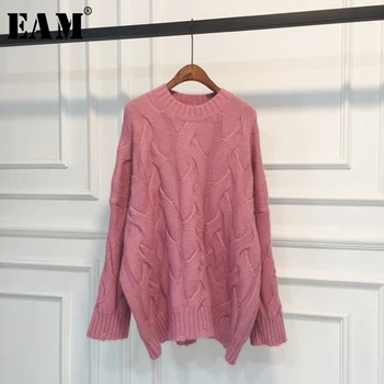 

[EAM] Big Size Multicolor Knitting Sweater Loose Fit Round Neck Long Sleeve Women Pullovers New Fashion Autumn Winter 2020 1W891