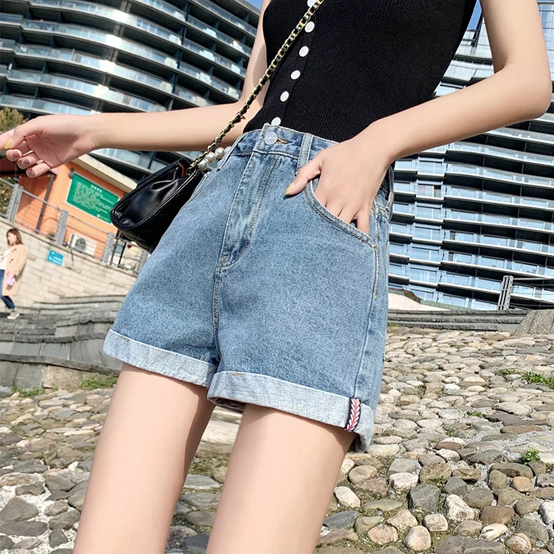 Женские джинсовые корейские Панк Harajuku Ulzzang Высокая талия Свободные шорты в стиле Пэтч женские милые винтажные Kawaii Buttom для женщин повседневные