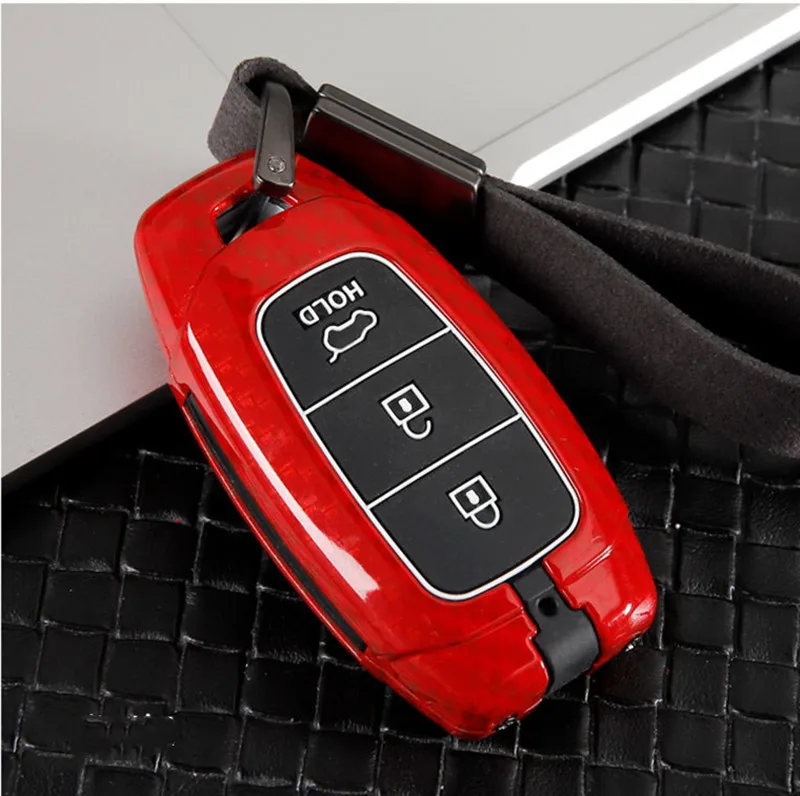 carbon Car Key Case For Hyundai Santa Fe TM I30 Solaris Azera Elantra Grandeur Accent Keychain Holder Protector Cover