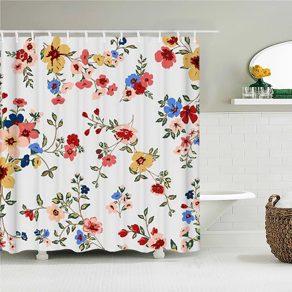 

3D Printed Flower Leaves Shower Curtains Waterproof Polyester Fabric Curtains for Bathroom Decorate with Hooks Bath Screens