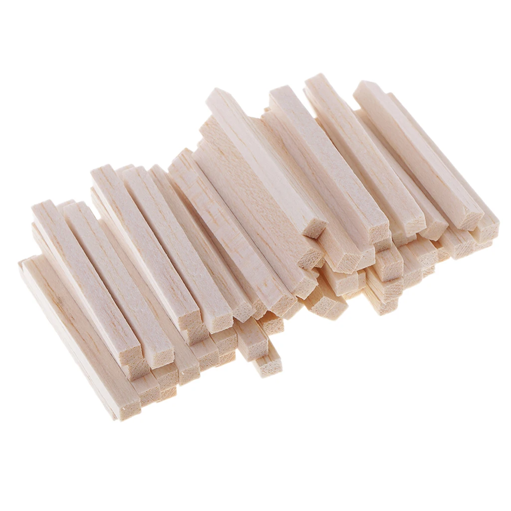 60Piece Balsa Wood Blocks Rods 5x5x50mm For DIY Woodcraft Modeling Supplies