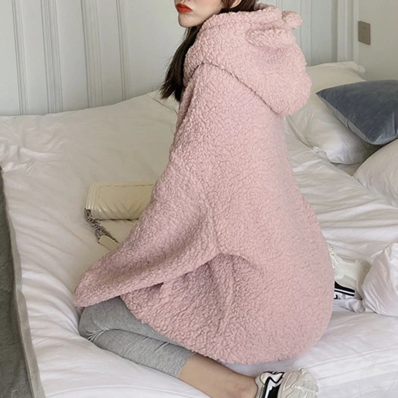 RICININA Iambswool, женская толстовка с капюшоном,, длинный рукав, карман, женская толстовка с капюшоном, длинные и свободные повседневные толстовки большого размера