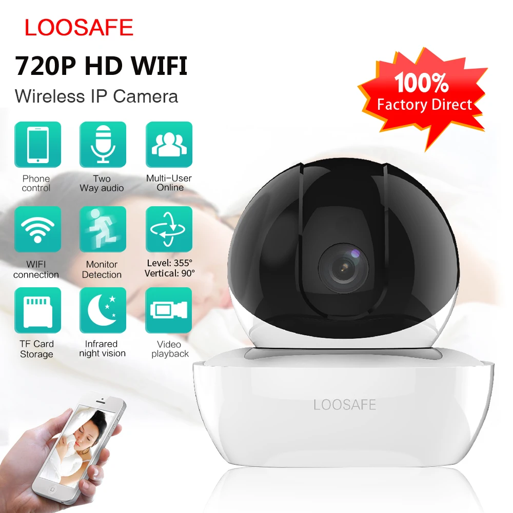 LOOSAFE Крытая безопасность 720P ip камера беспроводная камера наблюдения видения P2P ИК Автоматическая слежка CCTV камера