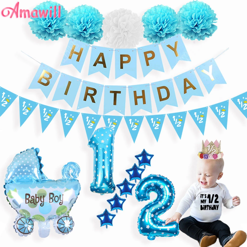 Amawill It S My 1 2 Birthday Balloon Banner Hat Half Birthday Party Decorations Baby Shower Boy Girl Six Months Party Supplies Ballons Accessories Aliexpress