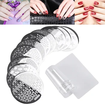 

ETEREAUTY 10pcs Nail Art Stamping Stamper Scraper Kit DIY Polish Print Template Manicure Tools with Stamping Plate and Scraper N