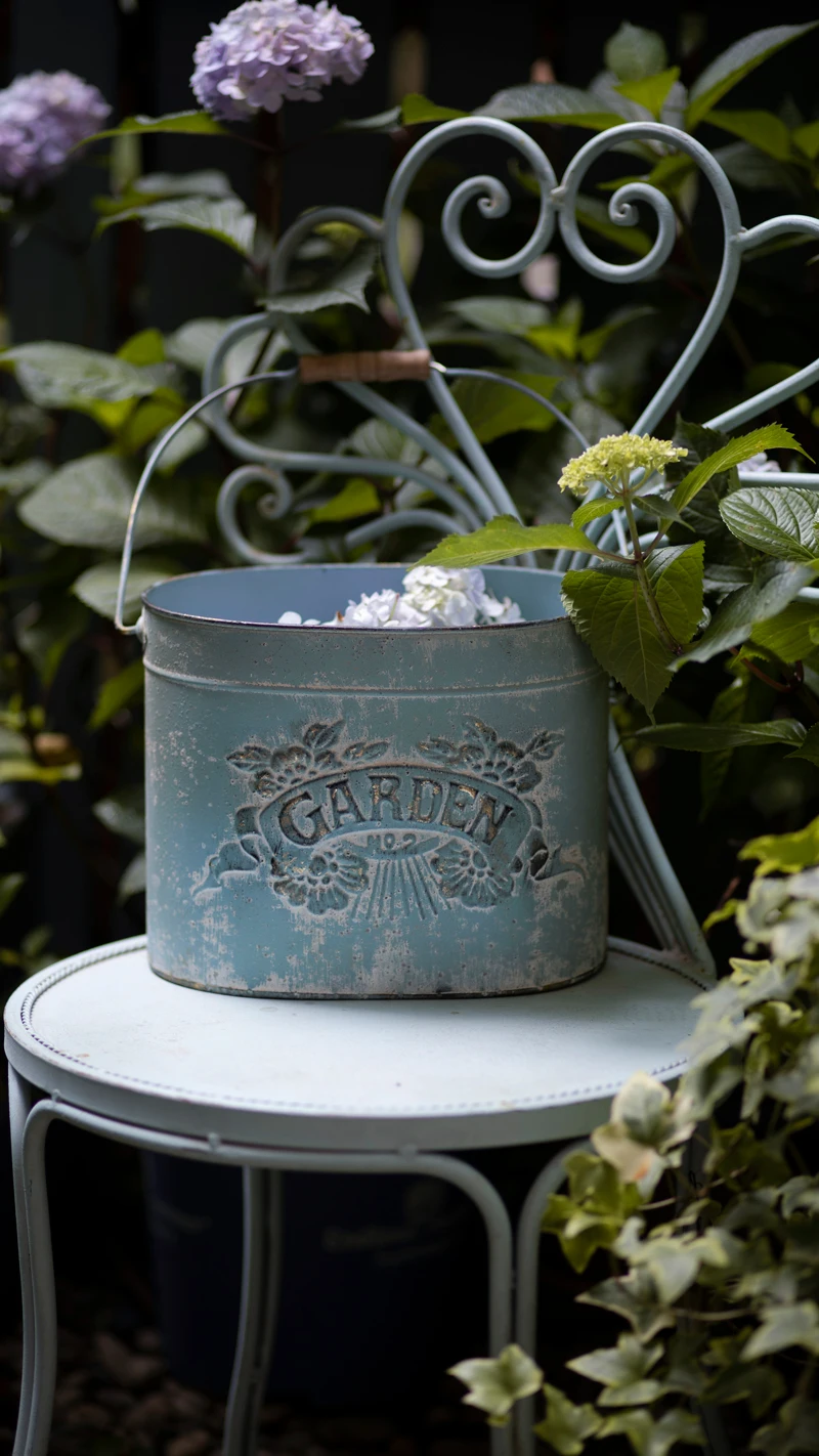 Small Galvanized Metal Oval Bucket with Wood Handle