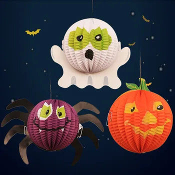 

Halloween Decoration LED Paper Pumpkin Hanging Lantern Light Lamp Halloween Decor For Home Horror Lantern Supplies Juguetes