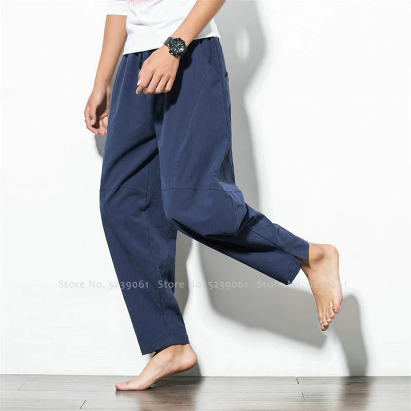 Японский стиль китайский низ для мужчин Летние широкие брюки плюс размер хлопковые брюки хип хоп шаровары индийский Вьетнам уличная