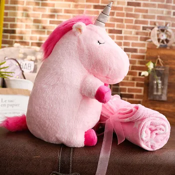 

Unicorn plush hand wammer soft fashion three in one 1*1.7m air-condition plush blanket stuffed toys for kids