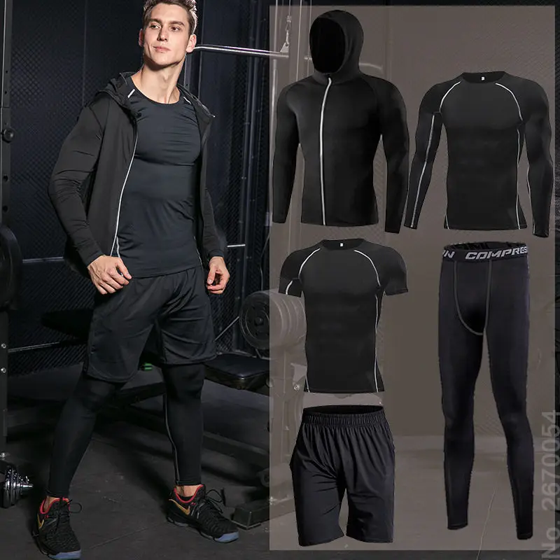 Комплект для занятий спортом, бега, мужской спортивный костюм, для бега, компрессионная Спортивная одежда для мужчин, для фитнеса, спортивная одежда, облегающий комплект спортивной одежды, толстовки - Цвет: D-8765071111553