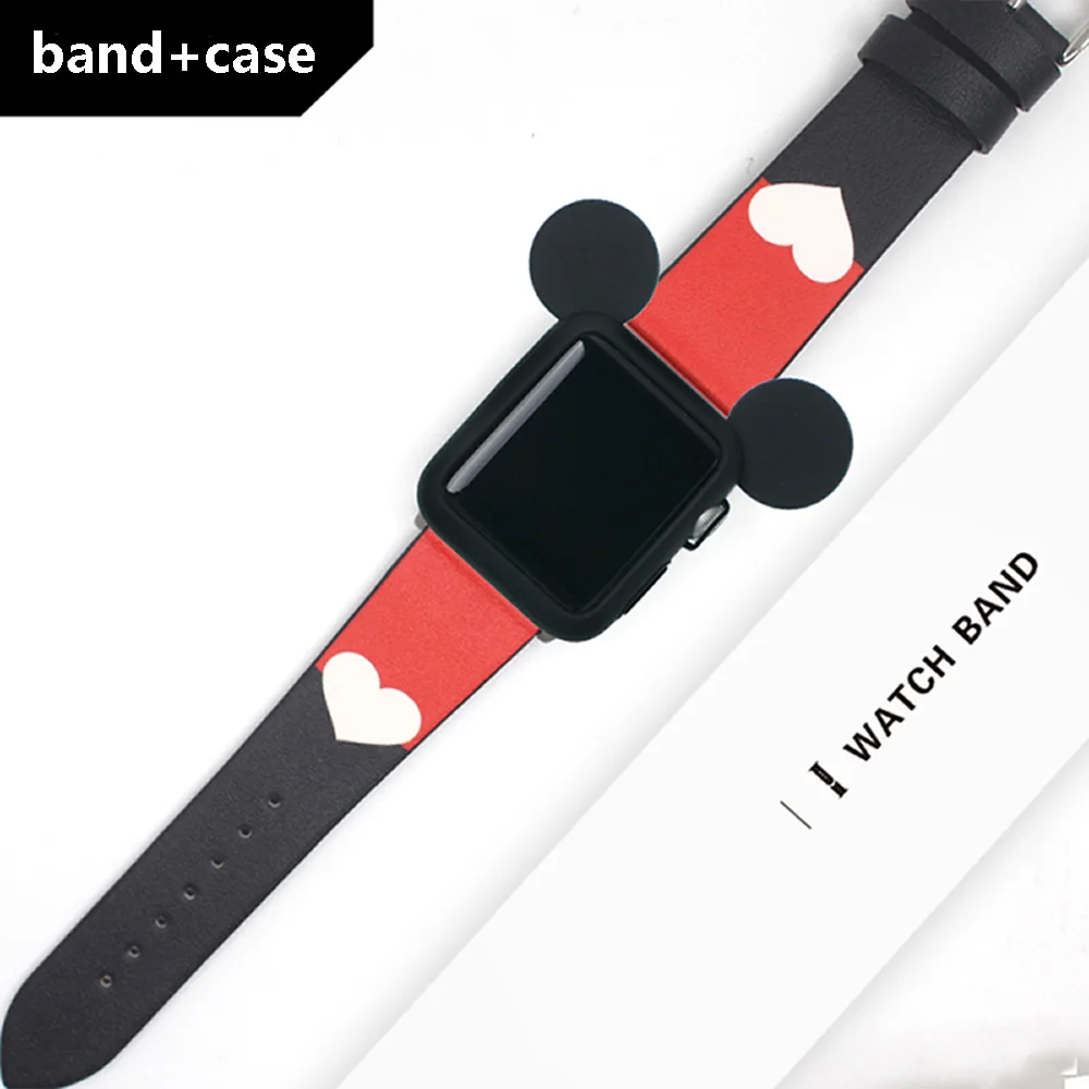 Чехол для часов+ ремешок для apple watch ремешок 44 мм 40 мм кожаный iwatch ремешок 42 мм 38 мм Микки Маус женский ремешок для часов apple watch 5 4 3 2 - Цвет ремешка: 11