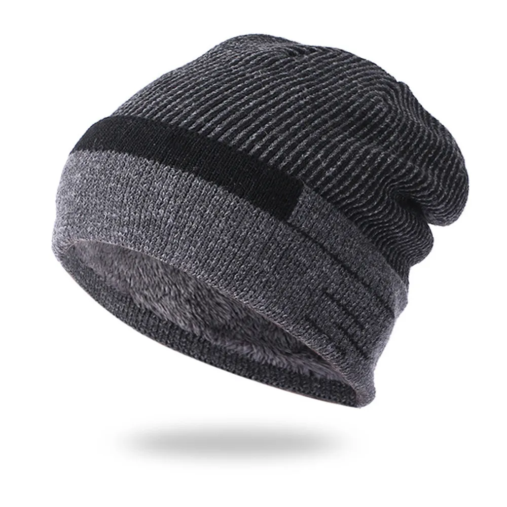 Men Women Thicken Warm Crochet Winter Knit Skull Slouchy Caps Hat Unisex Plus Velvet Warm Hat Knitted Winter Hat Solid