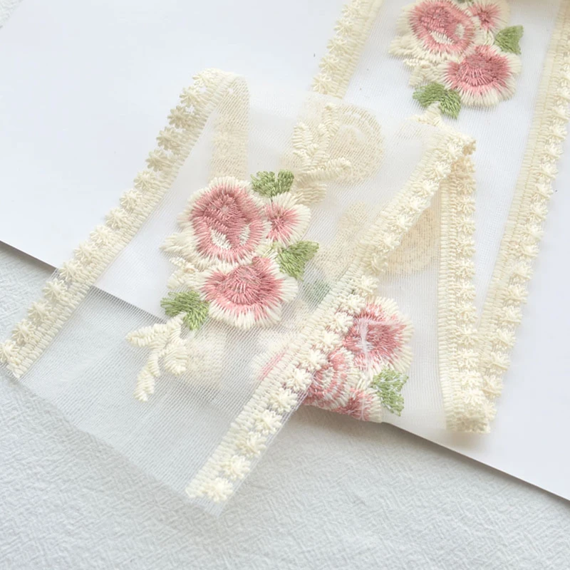 Flower Embroidery Lace Ribbon For Bow Making Clothing Decor Sewing Fabric DIY Craft Supplies Needlework Accessories 2yards New