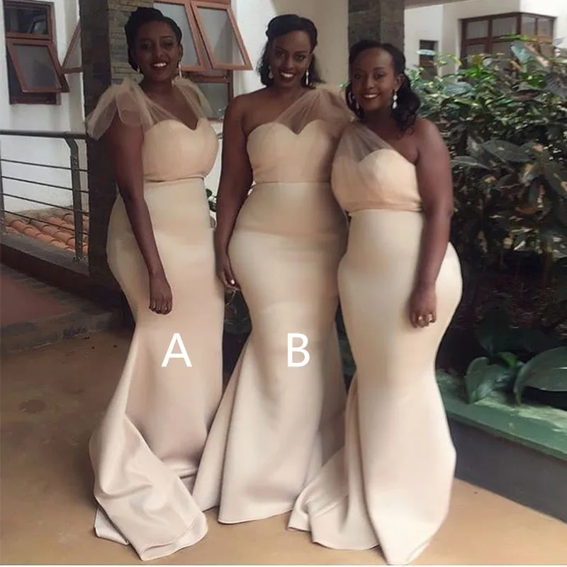 Light Champagne Mermaid Bridesmaid Dress With Tulle Straps African Women Plus  Size Wedding Party Dress Robe De Soirée De Mariage - Bridesmaid Dresses -  AliExpress