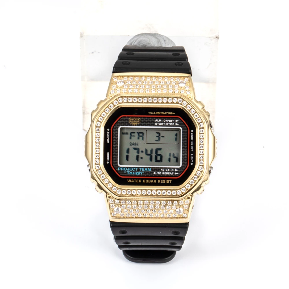 Роскошный Бриллиантовый чехол для часов DW5600/5610 браслет с рамкой из нержавеющей