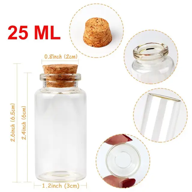 25ML Tiny Glass Bottle With Corks Mason Jars Small Transparent Glass Bottles Message Vials Ornament Diy Containers Wedding Decor 4