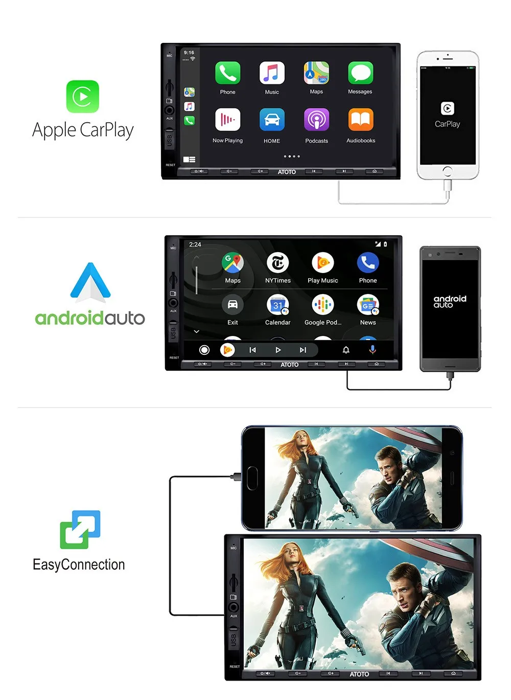 ATOTO Year Series in-Dash Double Din Digital Media Car Stereo - SA102 Starter YS102SL CarPlay & Android Auto Receiver
