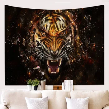 

Animal Tiger Cool Colorful Pattern Wall Fabric Decorative Tapestry Graphic Customization Hippie Wall Tapestry Signed Home Decor