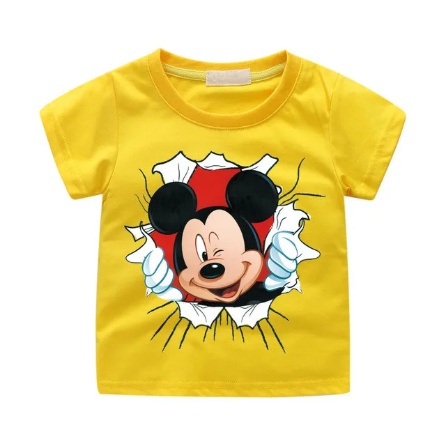 Yellow Летняя одежда с персонажами из мультфильмов для мальчиков и девочек футболки "Микки" для мальчиков и 3D забавные Молодежные футболки с коротким рукавом для детей, Костюмы костюм; детская одежда - Цвет: Yellow