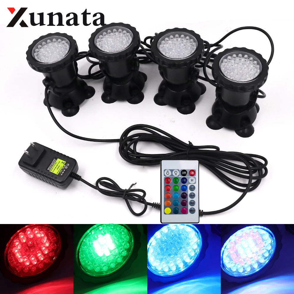 36 LED Submersible RGB Pond Spot Lights Underwater Pool Fountain Fish Tank Lamp 