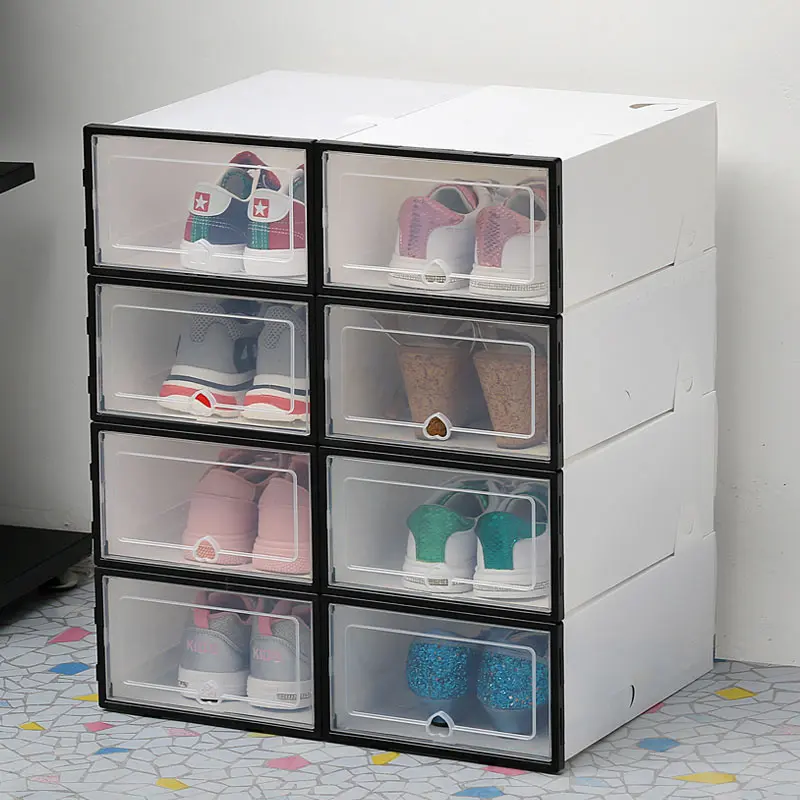 6pcs Transparent Shoe Box Shoes Organizers Plastic Thickened Foldable Dustproof Storage Box Stackable Combined Shoe Cabinet Sale