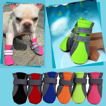

4Pcs Dog Shoes Anti-slip Spring Summer Pet Boots Paw Protector Reflective Straps