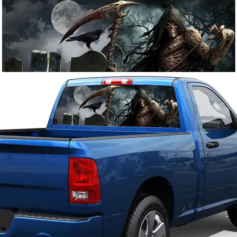 

Car rear windshiel Car Sticker Sickle Death Cemetery Rear Window Glass Graphic Color Sticker SUV Pickup Horror Totem Car Sticker
