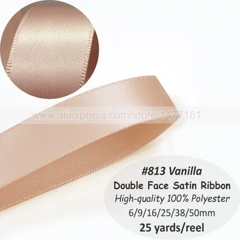 

(25 Yards) 813 VANILLA 6mm 9mm 16mm 25mm 38mm 50mm Double Face SATIN RIBBON High Quality 100% Polyester Double Sided Silk Ribbon
