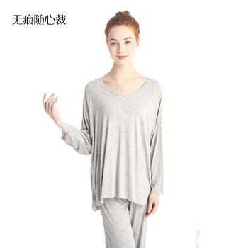 

2020 Spring New Style Long-sleeve Suit Pajamas Women's Seemless Heart Cut-Outer Wear Tracksuit Large Size 200