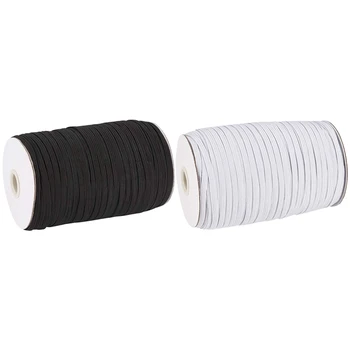 

NEW-2 Roll Mask Ear Strap 5Mm Walking Elastic Band Clothing Accessories Mask Rope Diy About 182M - Black & White