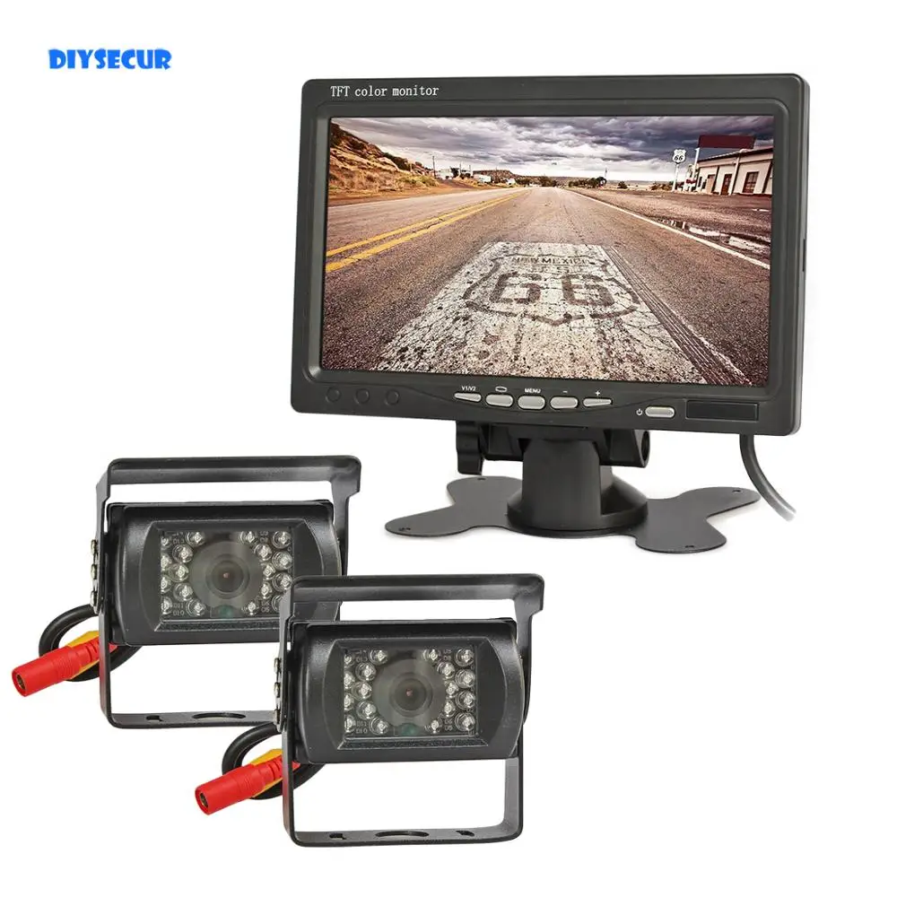 DIYSECUR DC12V-24V система заднего вида " TFT lcd Автомобильный монитор+ 2 x IR ночного видения камера заднего вида для автобуса