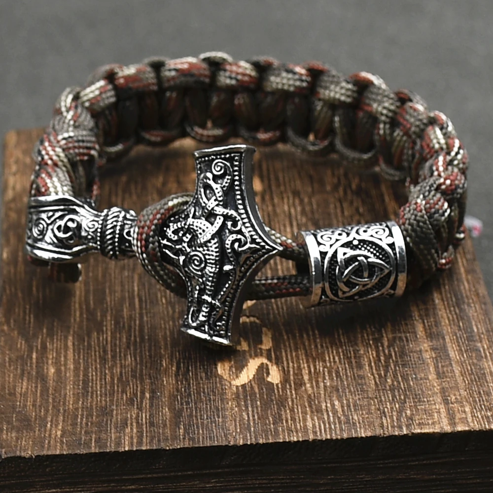 Pulsera vikinga Mjolnir para hombre, pulsera con martillo de de nórdica, runas, joyería con bolsa de regalo|Pulseras de - AliExpress