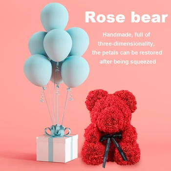 

25cm Creative Foam Rose Flower Teddy Bear Artificial Christmas Party Decoration Valentines Gifts Ornament Supplies