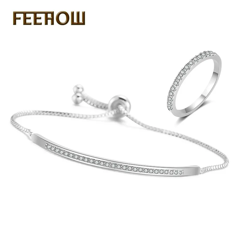 Женский Регулируемый браслет FEEHOW блестящий слайдер цвета розового золота